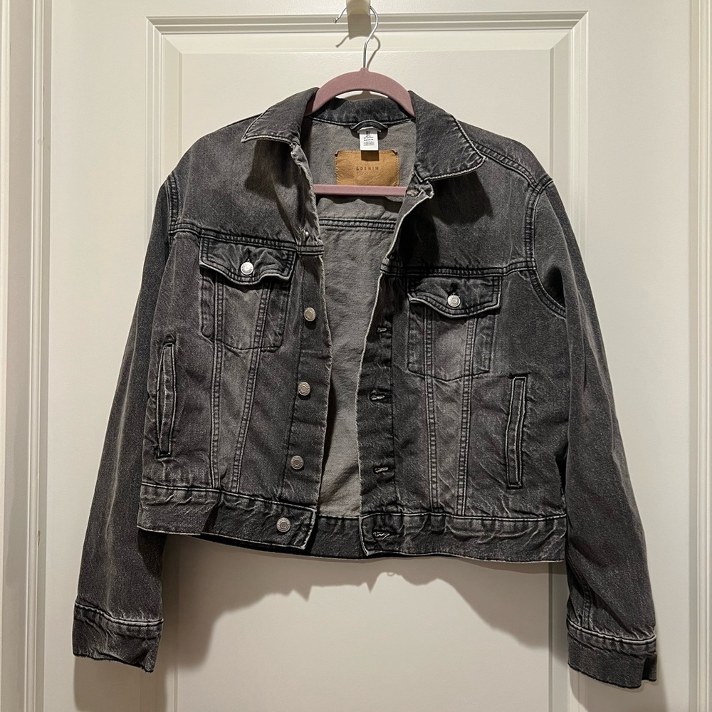 NWOT 100% Cotton Grey Denim Jean Jacket Thick Denim with Pockets